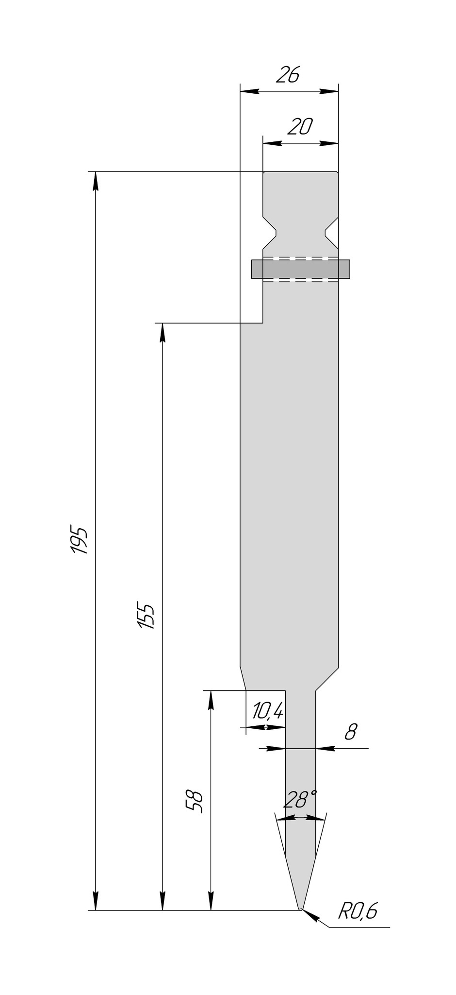 Пуансон для плющения HTP 1249 28° H195 R0,6