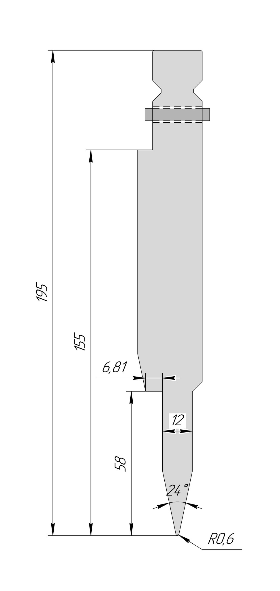 Пуансон для плющения HTP 1251 28° H195 R0,6