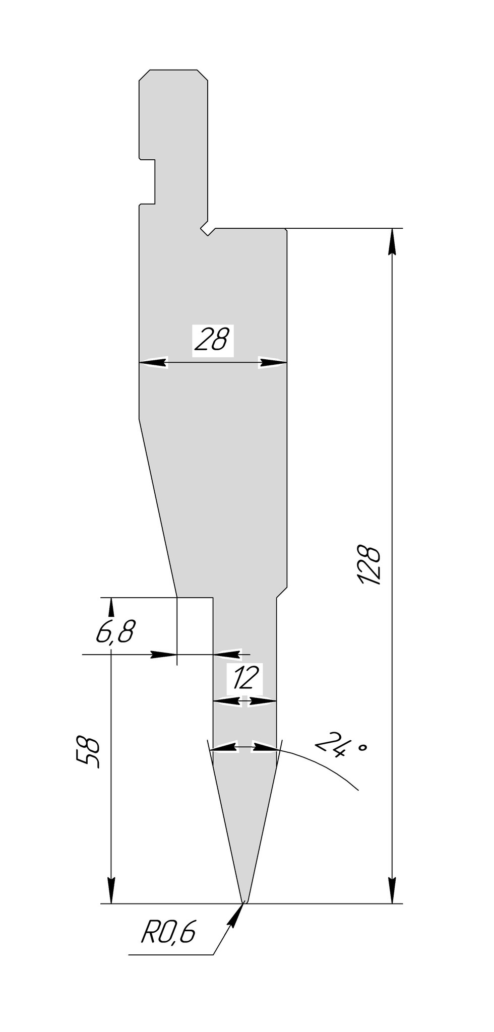 Пуансон для плющения AHP 1197 24° H128 R0,6