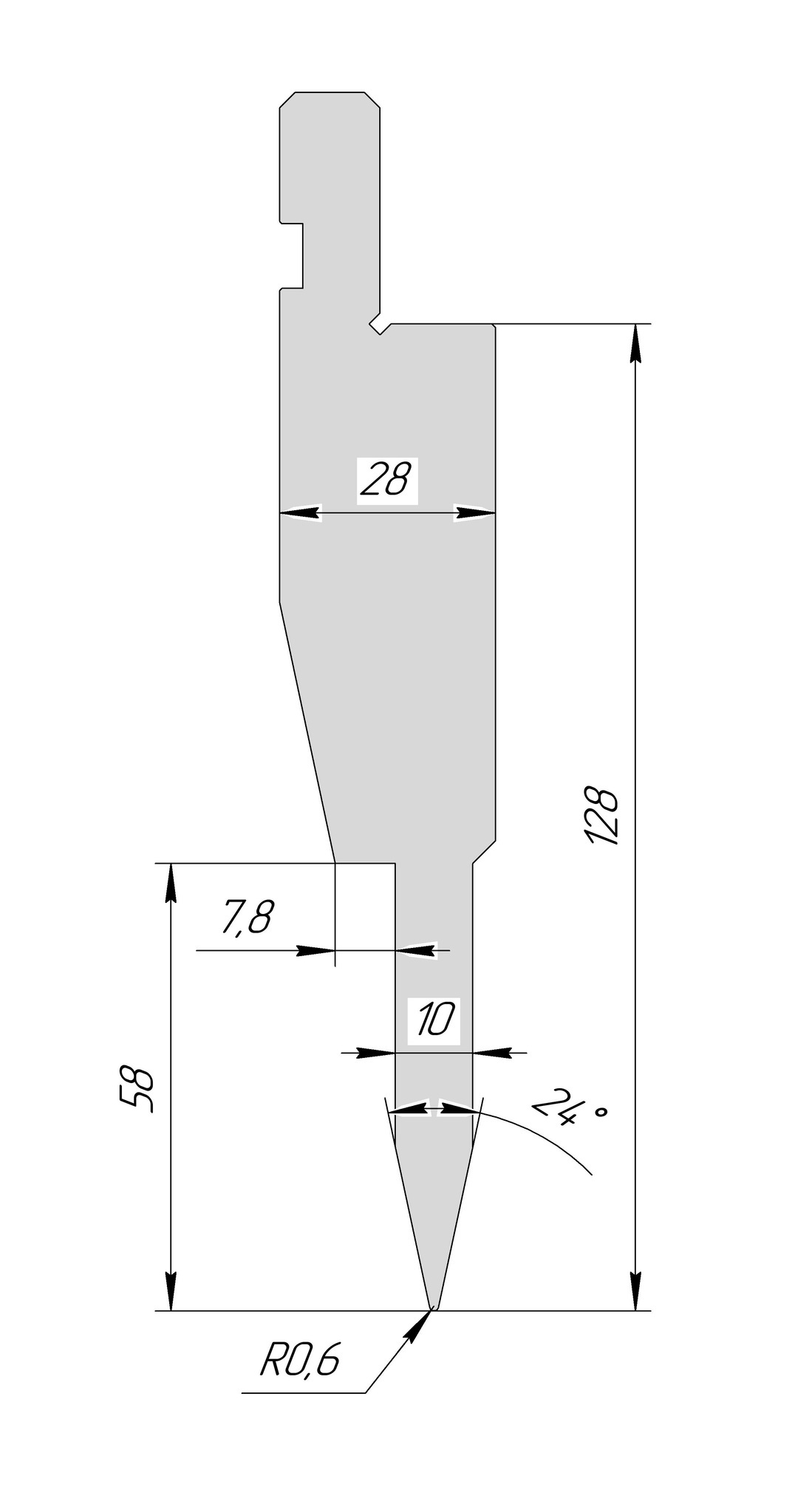 Пуансон для плющения AHP 1196 24° H128 R0,6