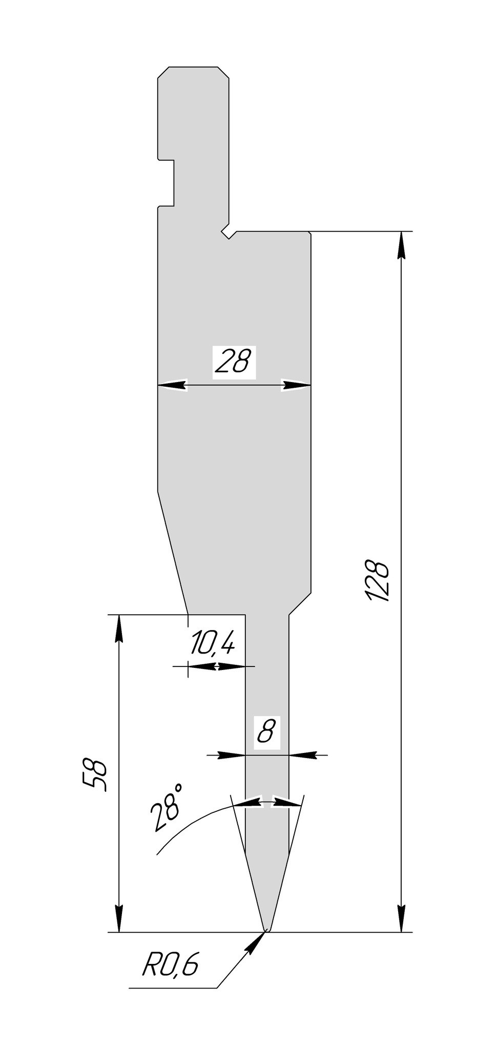 Пуансон для плющения AHP 1195 28° H128 R0,6