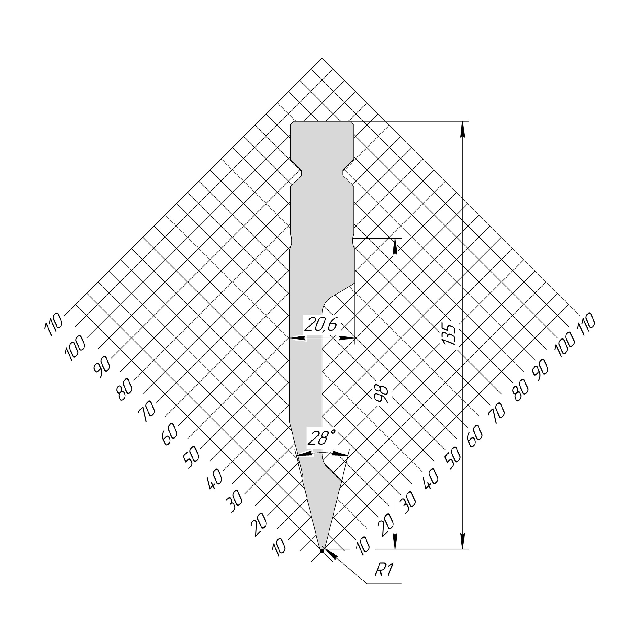 Пуансон WP 1325 28° H135 R1