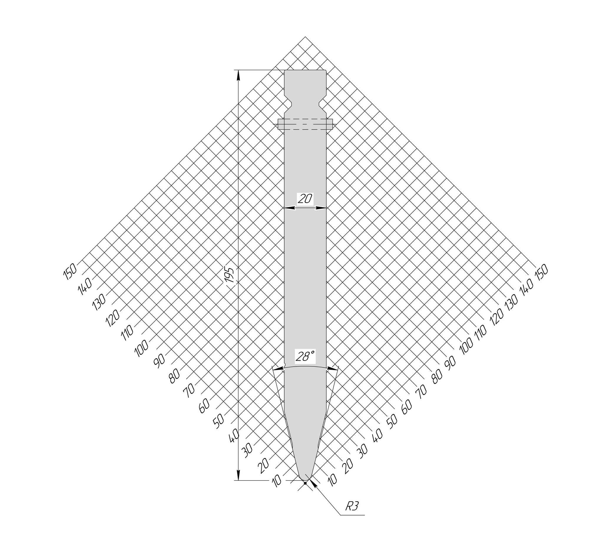 Пуансон TP 1237 28° H195 R3